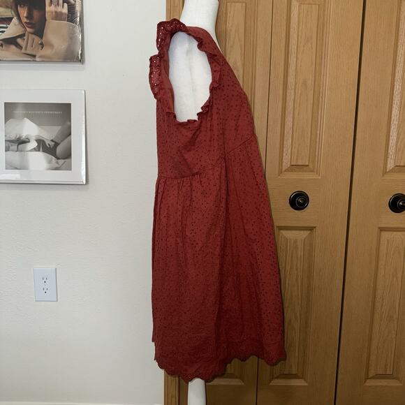 Knox Rose Eyelet Burnt Orange Boho Summer Lined Dress Size Large Cottage Core - Picture 2 of 6